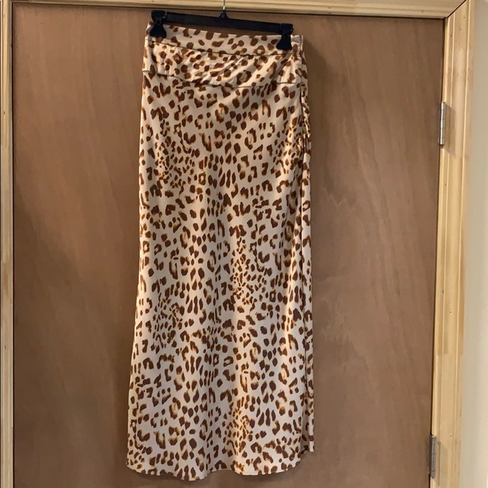 Free People Tan and Cream Maxi Slip Skirt Ruched Night Out